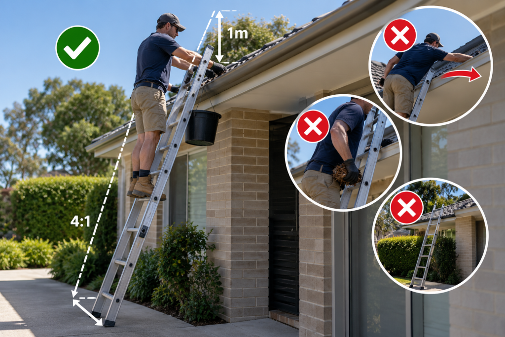 ladder safety rules for DIY gutter cleaning